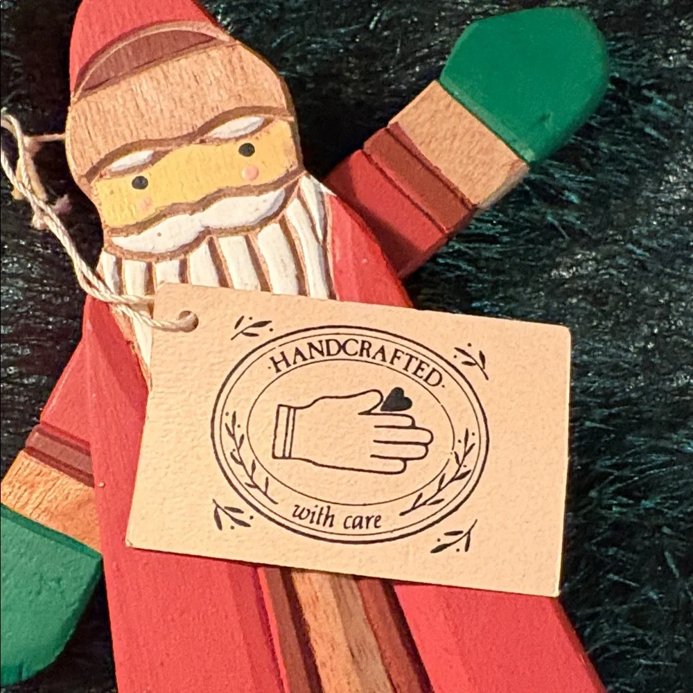 🆕Vintage MIDWEST IMPORTERS Folk Art Pull String Puppet Santa Ornament, OS